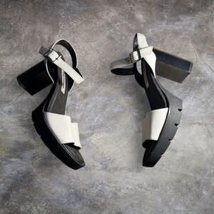 Steve Madden White & Black Platform Block Heel Sandals Women's 9M